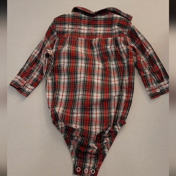 OSH KOSH BGOSH snap body suit button down collared long sleeve onesie red plaid - Picture 4 of 7